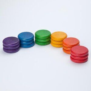 NWT Grapat Wooden Toys Rainbow Coins 18 Pieces